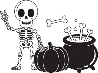Halloween Skull Bats Bones Grass Black White Design Spooky Scary Horror