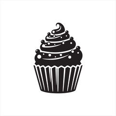 Black and white cupcake silhouette with swirled frosting