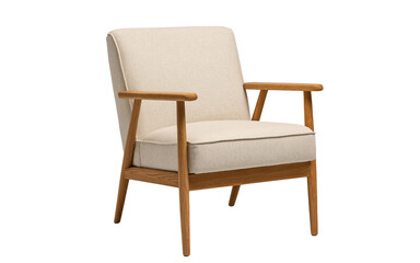 Cream Armchair with Wooden Frame isolated on a transparent background