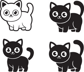 Fototapeta premium Cute Black Cat Sitting on Scary Pumpkin – Halloween Vector Illustration