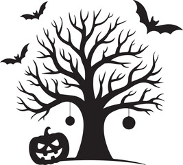 Haunted Castle Bats Bones Tree Silhouette Halloween Spooky Scary Horror