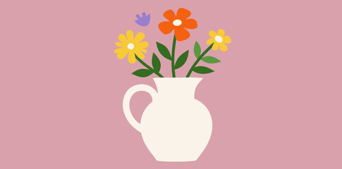 Blooming flowers in a cheerful pitcher brighten up a cozy space
