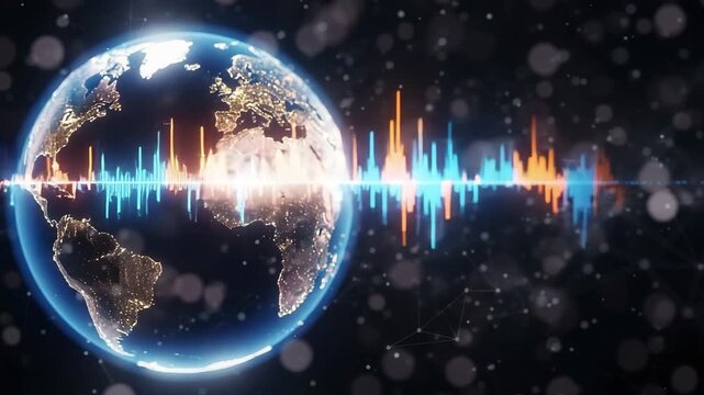 Digital representation of earth sound waves data connections, symbolizing global communication technology