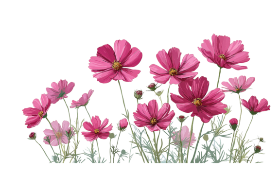 Pink Cosmos Flowers in Full Bloom isolated on a transparent background