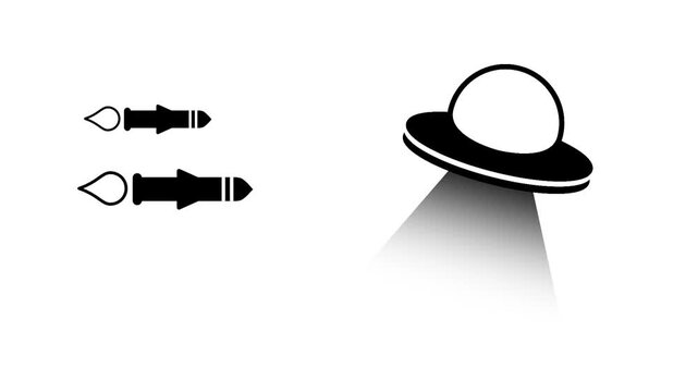 A flying saucer descends from the sky emitting a powerful beam of light, signifying a mysterious alien arrival and the unknown possibilities beyond Earth