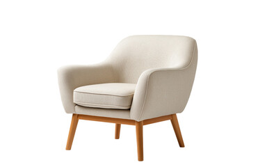 Cream Upholstered Armchair with Wooden Legs isolated on a transparent background