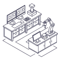 Vector art of isometric automated factory line