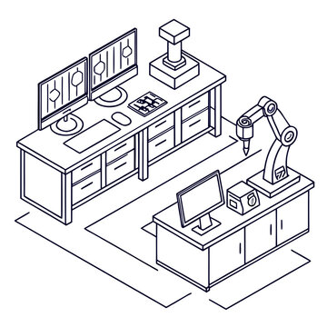 Vector art of isometric automated factory line