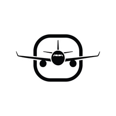 Airplane Front View Icon Black and White Aviation Logo Vector Design
