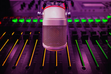 Professional microphone in radio studio