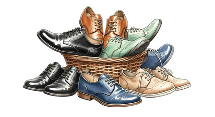 Collection of mens leather dress shoes isolated on transparent background