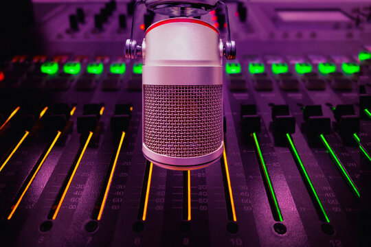 Professional microphone in radio studio