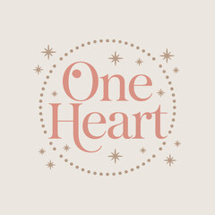 Delicate 'one heart' typography emblem with soft floral pastel accents and starry embellishments for romantic branding and design concepts vector © MdRafiqul
