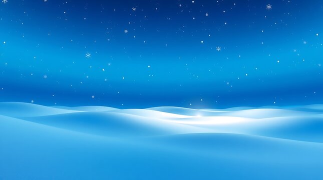 Magical winter night sky with falling snowflakes over snowy landscape