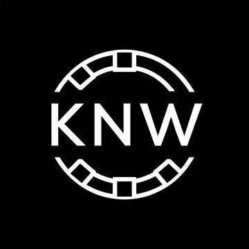 Modern KNW Tech Logo Design &ndash; KNW Later Logo, Futuristic Blue and White Circular Emblem on Black Background
