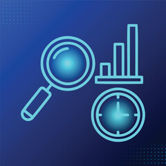 Time and Data Analysis Concept Magnifying Glass, Bar Graph, Clock for Research
