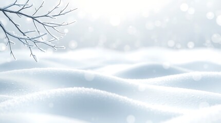 Softly falling snow blankets a serene winter landscape with snow covered trees