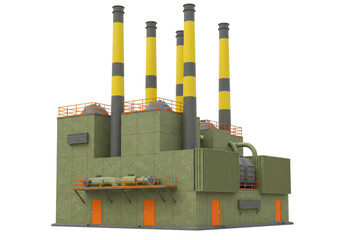 Isolated Power Plant Architecture Illustration Industrial Design Factory Exterior View