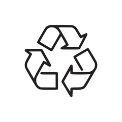 A simple black outline of the universal recycling symbol centered on a plain white background space here