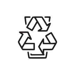 A minimalist line art illustration of a recycling symbol on a plain white background in simple style