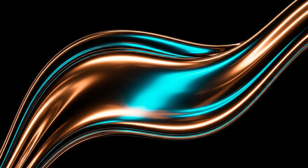 Abstract metallic wave with copper and teal hues on a black background, creating a futuristic effect