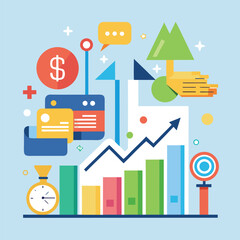 Obraz premium Business analytics and financial progress with icons and charts