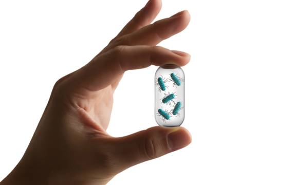 Examining germs and bacteria in a capsule held by hand for medical research and healthcare use Transparent background - Powered by Adobe
