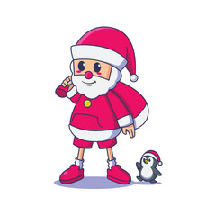 Cute Santa Claus And Penguin Illustration