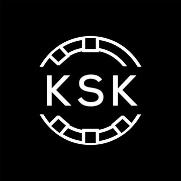 Modern  Tech Logo Design &ndash; Futuristic Blue and White Circular Emblem on Black Background, KSK Later Logo, 
