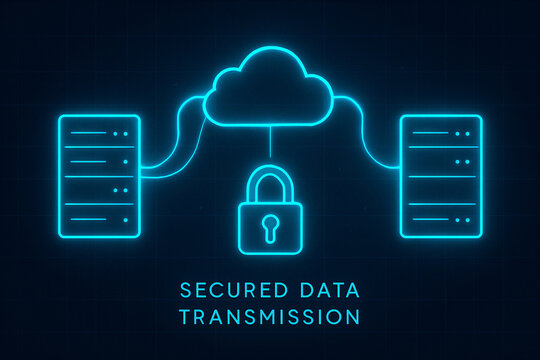Secure Cloud Data Transmission Concept in Neon Style