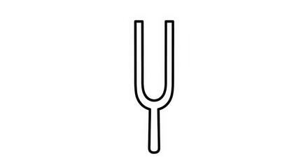 A simple black and white line drawing of a tuning fork, a tool used to produce a specific musical pitch.