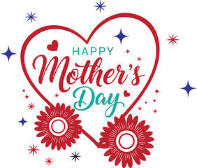 Happy Mother's Day Badge Vector with Heart and Floral Design