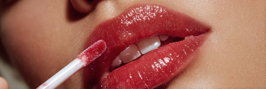 lip gloss lipstick woman makeup beauty lipgloss mouth girl glossy red. model lip gloss lipstick sexy make fashion closeup paint nature feminine applying face fun liquid people macro drop sensual brush