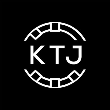 Modern  Tech Logo Design &ndash; Futuristic Blue and White Circular Emblem on Black Background, KTJ Later Logo, 
