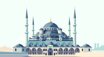 Fototapeta premium Illustration Of Blue Mosque With Minarets In Istanbul Turkey