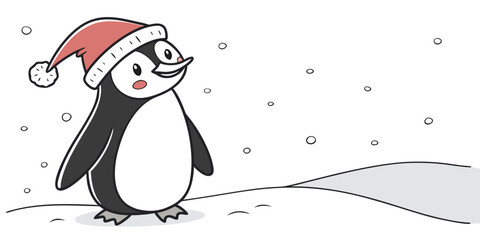 Festive Penguin with Santa Hat Adorable Minimal Flat Christmas Vector