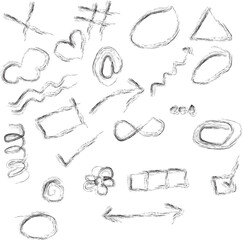 set of hand drawn charcoal brush sketch icon