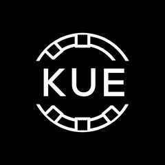 Modern  Tech Logo Design – Futuristic Blue and White Circular Emblem on Black Background, KUE Later Logo, 
