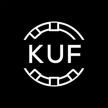 Modern  Tech Logo Design &ndash; Futuristic Blue and White Circular Emblem on Black Background, KUF Later Logo, 
