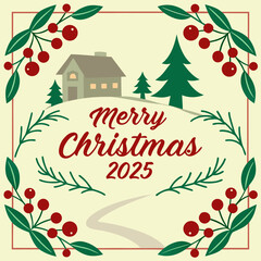 christmas greeting card with christmas tree, Festive card design, Vector art illustrations, Typography Design, Calligraphy Design Vector, Art illustrations