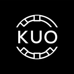 Modern  Tech Logo Design – Futuristic Blue and White Circular Emblem on Black Background, KUO Later Logo, 
