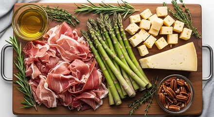 Gourmet Charcuterie Board with Prosciutto, Cheese and Asparagus
