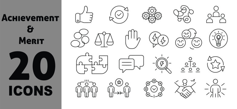Set of 20 achievement and merit hand drawn vector icons for business and success themes