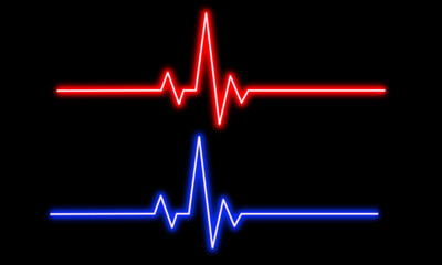Neon glowing ECG heartbeat vector icons set, pulse line, cardiogram, vital signs, medical monitor, life rhythm, health, emergency, digital wave design illustration on dark background.
