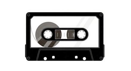 Obraz premium Illustration of a black and clear cassette tape with visible tape reels.