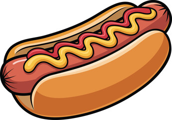 A delicious hot dog topped with mustard and ketchup inside a soft bun, showcasing classic American fast food style. Perfect for menus, restaurant branding, food banners, cafe posters, packaging, recip