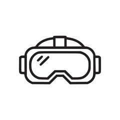 A simple line drawing of virtual reality goggles with a strap on a plain white background view front