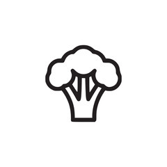 A simple line drawing icon of broccoli on a plain white background in a minimalist style image design