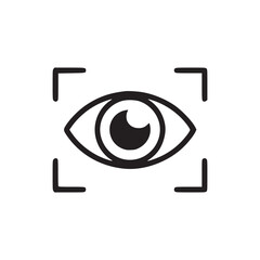 A simple black and white icon depicting an eye with a focus box around it on a plain white background