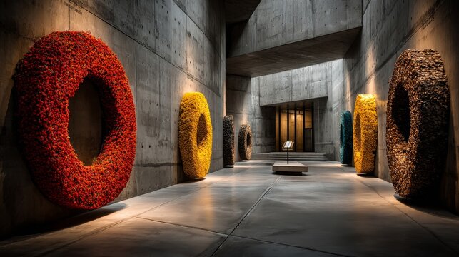 Art Installation in Concrete Hallway